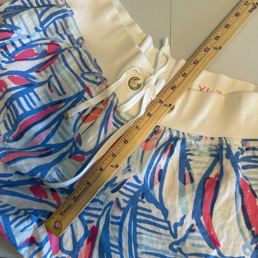 Lilly Pulitzer The Beach Pant XL Lagoon Linen Red Right Return Print Wide Leg - Picture 5 of 8